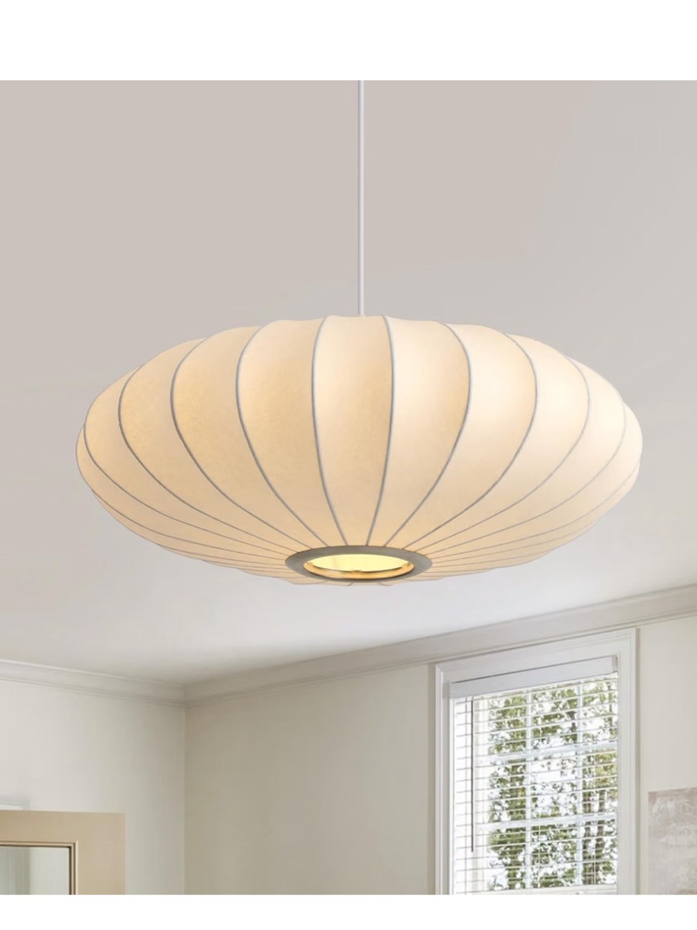 NIB 20in Lantern Pendant Light Bubble Saucer White Imitation Silk Chandelier